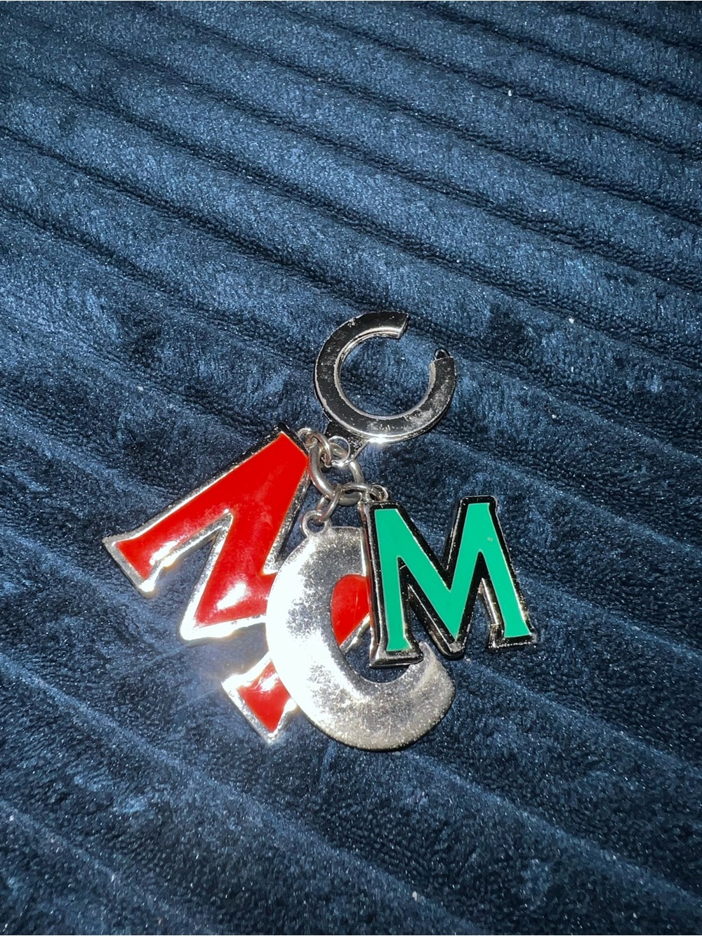 Letter Charm Keyring with Red, Silver & Green Initials